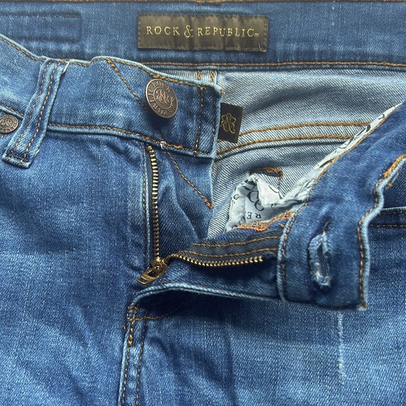 Rock & Republic Banshee Sequin Distressed Mid Rise Women’s Jeans Size 4 Blue - Picture 5 of 8